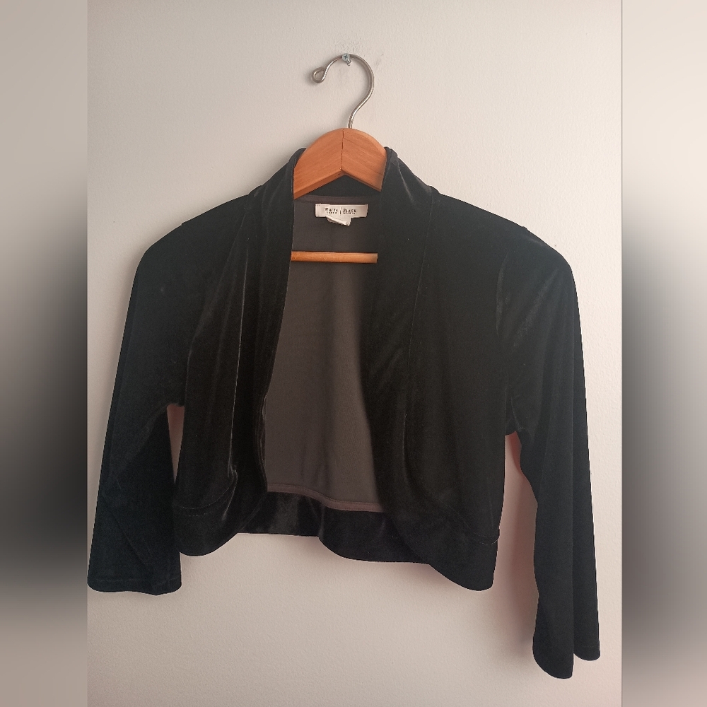 White House Black Market- Black Velvet Cropped Jacket- Size M